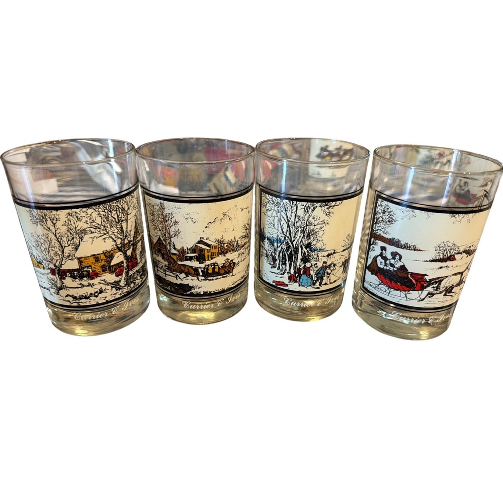 Arby's 1978 Currier & Ives Collector's Series Winter Glasses Set of 4 Vintage